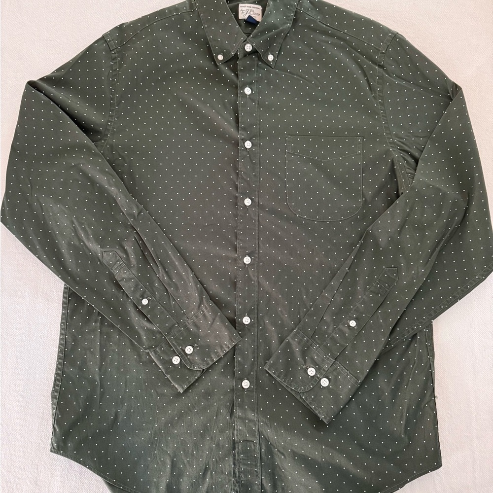 J. Crew Dark Green Polka Dot Button Down Shirt